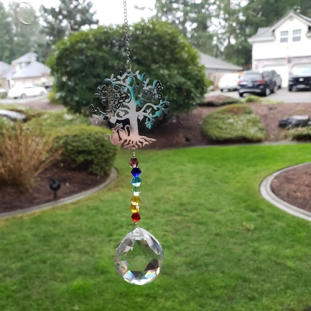 New Chakra Crystal Glass Cat / Tree Suncatcher